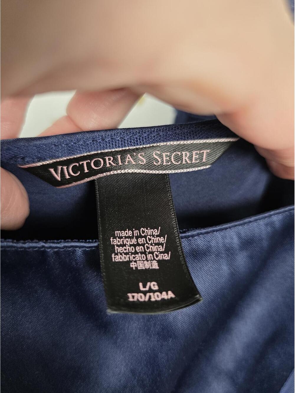Victorias Secret LARGE Dark Blue Satin Maxi Silky Dress Full Length Sheer Side - Picture 7 of 7